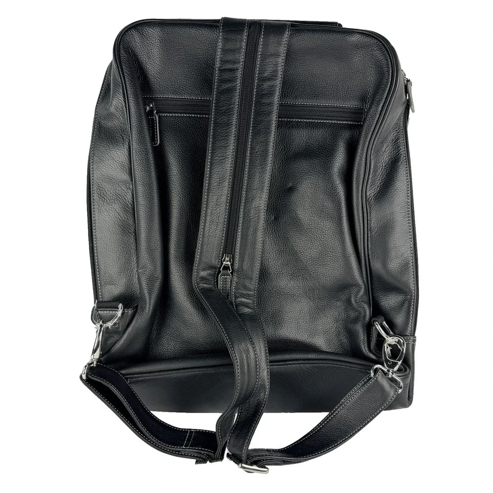 NWOT RARE Levenger Leather Laptop Bag Backpack Black 16x14 Zipper Straps